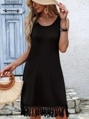 MDB Kadın Askılı Yuvarlak Yaka Püsküllü Midi Viskon Elbise thumbnail 2