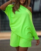 MDB Kadın Kayık Yaka Salaş Iki Iplik Bluz Ve şort Ikili Takım thumbnail 3