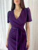 MDB Kadın Kruvaze Yaka idi Boy Kuşaklı Krep Elbise 120 Cm thumbnail 7