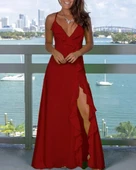 MDB Kadın Ip Askılı Dekolteli Yırtmaç Detay Krep Elbise thumbnail 3