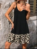 MDB Kadın Ip Askılı Yuvarlak Yakalı Leopar Detaylı Elbise thumbnail 3