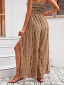 MDB Kadın Yakası Gipe Detaylı önden Yırtmaç Detaylı Desenli Süprem Pantolun Etek Tulum thumbnail 3