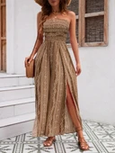 MDB Kadın Yakası Gipe Detaylı önden Yırtmaç Detaylı Desenli Süprem Pantolun Etek Tulum thumbnail 2