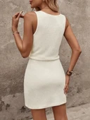 MDB Kadın Askılı Kare Yakalı Belden Bağcıklı Triko Elbise thumbnail 2