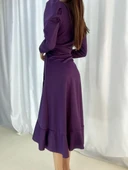 MDB Krep Kumaş idi Boy Kuşaklı Uzunkol Elbise thumbnail 5