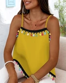 MDB Kadın Ip Askılı Püskül Detaylı Sandy Bluz thumbnail 2