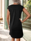 MDB Kadın Kısa Dantel Kollu önden Düğmeli Viskon Elbise thumbnail 2