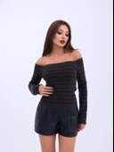 MDB 4206 TRİKO ÇİZGİLİ KAYIK YAKA CROPANTRASİTSİYAH thumbnail 4