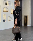 MDB Kadın Kapüşonlu eopar Detay weat Ve Yüksek Bel Yanları eopar şeritli Bol Paça Pantolon Ikili Takım thumbnail 4