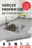 Gri Mermer Desenli Kendinden Yapışkanlı Su Geçirmez Tezgah Kaplama Folyo – Parlak Yüzey 60x500 CM - 1