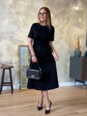 MDB Kadın Kısa Kollu Bisiklet Yaka Midi Viskon Iki Iplik Elbise thumbnail 4