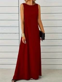 MDB Kadın Kolsuz Kayık Yaka Maksi Janjan Krep Elbise thumbnail 1