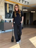 MDB Kadın Kısa Kollu Bisiklet Yaka Asimetrik Viskon Iki Iplik Bluz Ve Pantolon Ikili Takım thumbnail 1