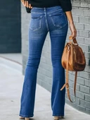 MDB Kadın Yüksek Bel önden Düğmeli Cep Detay Ispanyol Paça Denim Pantolon thumbnail 4