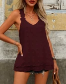 MDB Kadın Dantel Askılı V Yakalı Sırtı çapraz Detaylı Ponpon Bluz thumbnail 3