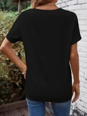 MDB Kadın Kısa Kollu önden çapraz Detay V Yakalı Viskon Bluz thumbnail 3