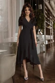 MDB Kadın Kruvaze Yaka idi Boy Kuşaklı Krep Elbise 120 Cm thumbnail 4
