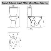 Creavit Bedensel Engelli Alttan Çıkışlı Klozet + Rezervuar + İç Takım + Çınar Yavaş Kapanan Kapak 4 'lü Set - 4