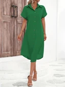 MDB Kadın Kısa Kollu Yakalı Düğme Detay Midi Dokuma Elbise thumbnail 5