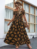 MDB Kadın Kısa Kollu Madonna Yaka Yırtmaçlı çiçek Desenli Süprem Elbise thumbnail 2