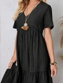 MDB Kadın Kısa Kollu V Yakalı Fırfırlı Bürümcük Elbise thumbnail 2