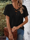 MDB Kadın Kısa Kollu önden çapraz Detay V Yakalı Viskon Bluz thumbnail 5