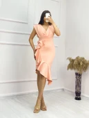 MDB cuba Kumaş Önü Fırfırlı Midi Boy Elbise thumbnail 4