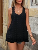 MDB Kadın Dantel Askılı V Yakalı Sırtı çapraz Detaylı Ponpon Bluz thumbnail 3