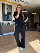 MDB Kadın Kısa Kollu Bisiklet Yaka Asimetrik Viskon Iki Iplik Bluz Ve Pantolon Ikili Takım thumbnail 4