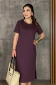 MDB Kadın Kısa Kollu Bisiklet Yaka Yırtmaçlı Viskon Iki Iplik Elbise thumbnail 1