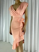 MDB cuba Kumaş Önü Fırfırlı Midi Boy Elbise thumbnail 1