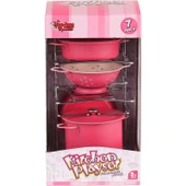 Vardem Oyuncak ATF-683G-6 Raflı Pembe Emaye Tencere Tava Seti 7 Parça -Vardem - 1