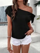 MDB Kadın Tek Omuzu Açık Koldan Bağlamalı Janjan Krep Bluz thumbnail 1