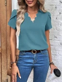 MDB Kadın Kısa Kollu Lazer V Yakalı Ithal Krep Bluz thumbnail 5