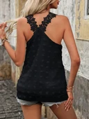 MDB Kadın Dantel Askılı V Yakalı Sırtı çapraz Detaylı Ponpon Bluz thumbnail 6