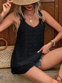 MDB Kadın Dantel Askılı V Yakalı Sırtı çapraz Detaylı Ponpon Bluz thumbnail 4