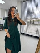 MDB Kadın Kısa Kollu Bisiklet Yaka Fiyonk Broşlu Midi Janjan Krep Elbise thumbnail 5