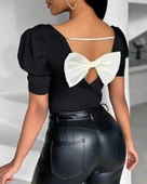 MDB Kadın Kısa Kollu Sırt Inci Ve Kurdela Detay Karpuz Kol Yerli Krep Bluz. 109 Adet Standart Beden Gerisi 3 Beden thumbnail 3