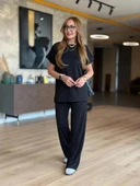 MDB Kadın Kısa Kollu Bisiklet Yaka Viskon Iki Iplik Bluz Ve Pantolon Ikili Takım thumbnail 2