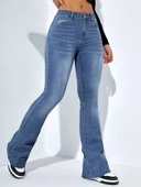 MDB Kadın Yüksek Bel Cepli İspanyol Paçalı Kot Jeans Pantolon thumbnail 6