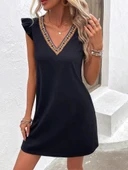 MDB Kadın Kısa Kollu V Yakalı Viskon Elbise thumbnail 2