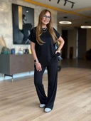 MDB Kadın Kısa Kollu Bisiklet Yaka Viskon Iki Iplik Bluz Ve Pantolon Ikili Takım thumbnail 4