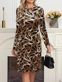 MDB Kadın Uzun Kollu Bisiklet Yaka Desenli Dalgıç Kısa Elbise thumbnail 3