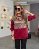 MDB Kadın üç Iplik şardonlu Kumaş Leopar Desenli Bluz thumbnail 2