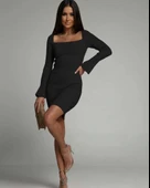 MDB Kadın Uzun Kollu Kare Yaka Kol Ucu Ispanyol Triko Elbise thumbnail 1