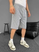 MDB u Yolu Çizgili Cepli Şort Gri thumbnail 1