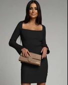 MDB Kadın Uzun Kollu Kare Yaka Kol Ucu Ispanyol Triko Elbise thumbnail 2