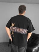 MDB Ön Ve Arka Baskılı Oversize Bisiklet Yaka Tshirt  iyah thumbnail 1