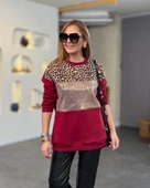 MDB Kadın üç Iplik şardonlu Kumaş Leopar Desenli Bluz thumbnail 1