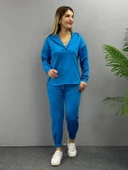 MDB Kadın Uzun Kol V Yaka Kapüşon Detay Sweat Ve Yüksel Bel Eşofman Ikili Takım thumbnail 6